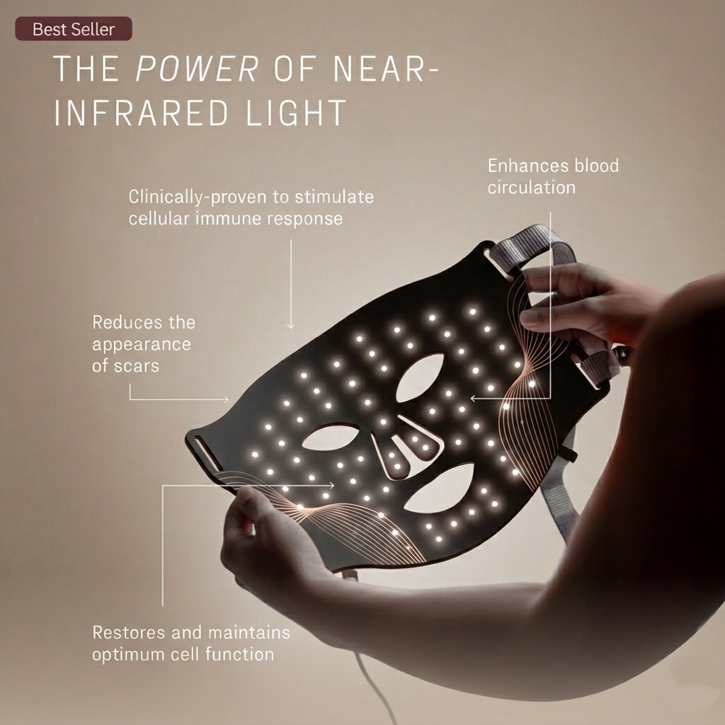 AureGlow 7-colour LED light therapy face mask with remote control - professional skincare device UK
